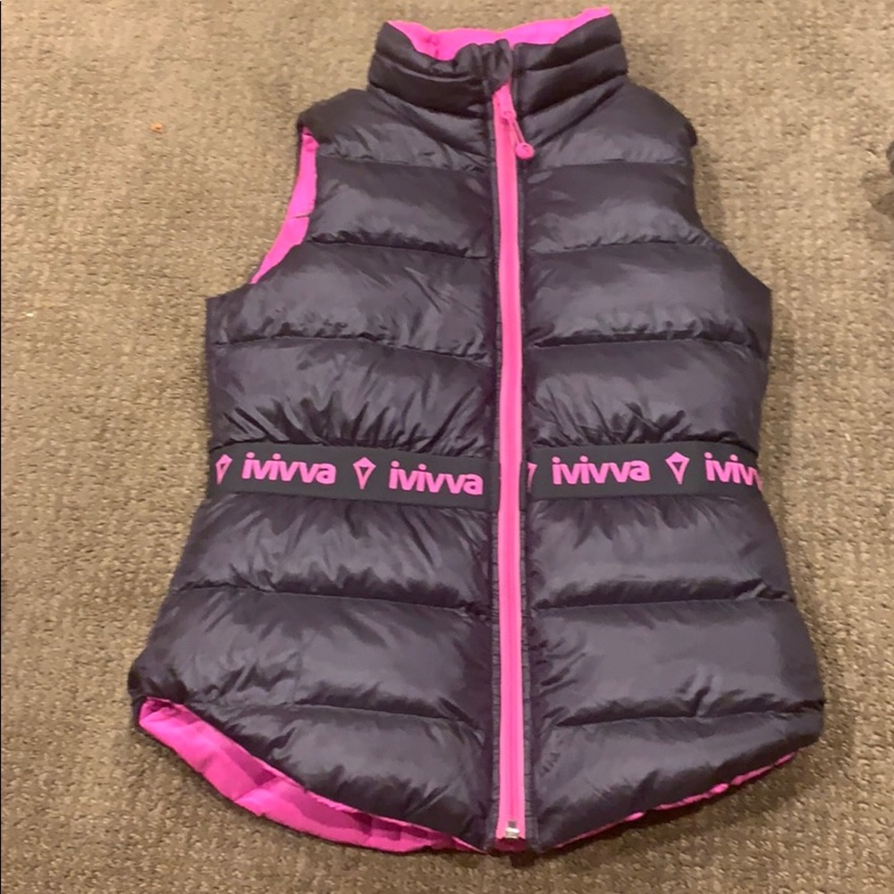 ivivva reversible down coat vest pink and grey